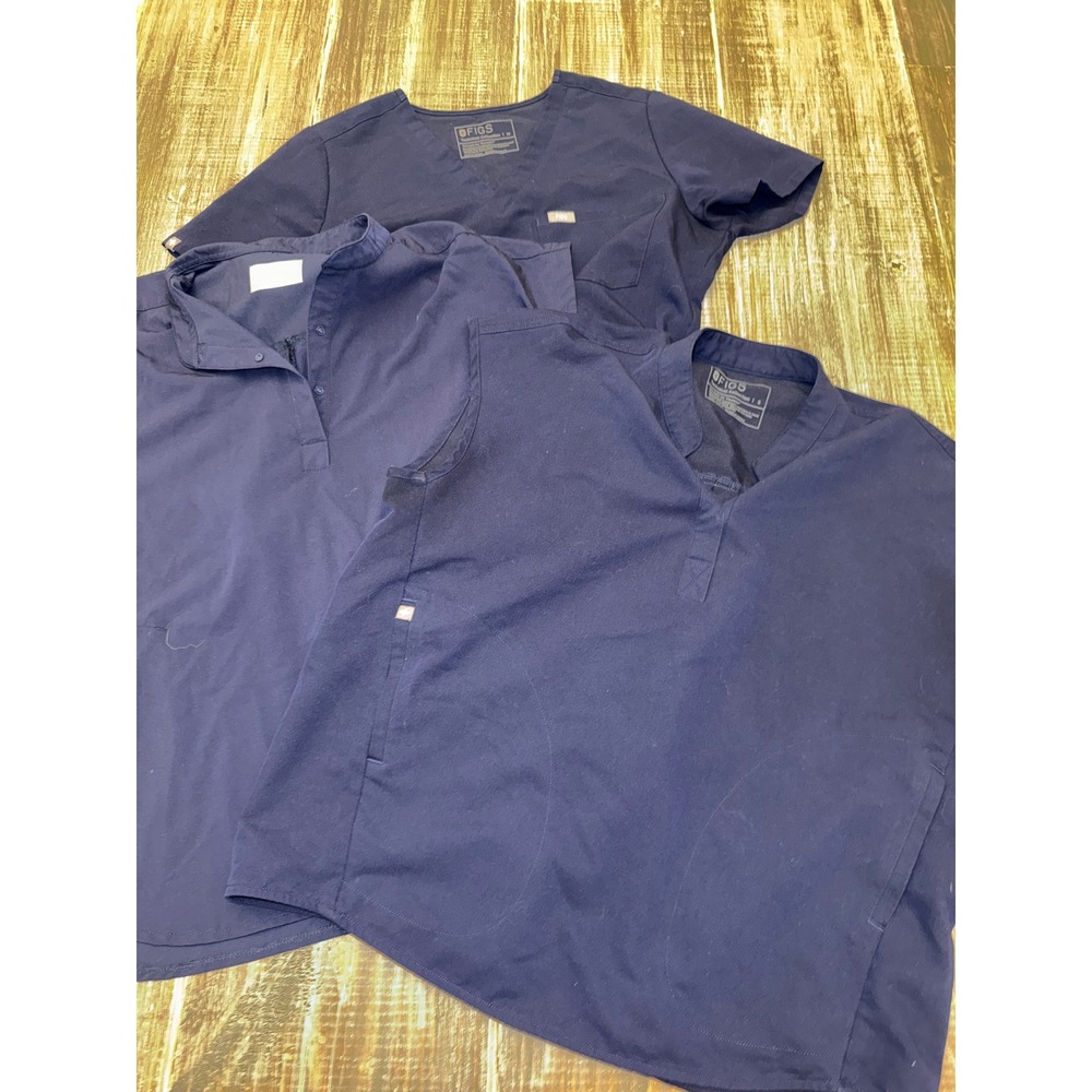 Figs & Hypothesis Navy Blue Medical Scrub Tops Bundle Size Medium 3 Pieces